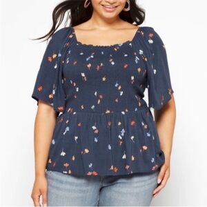 Nwt Market & Spruce Navy Floral Smocked Peplum Top Short Sleeve XXL Stitch Fix